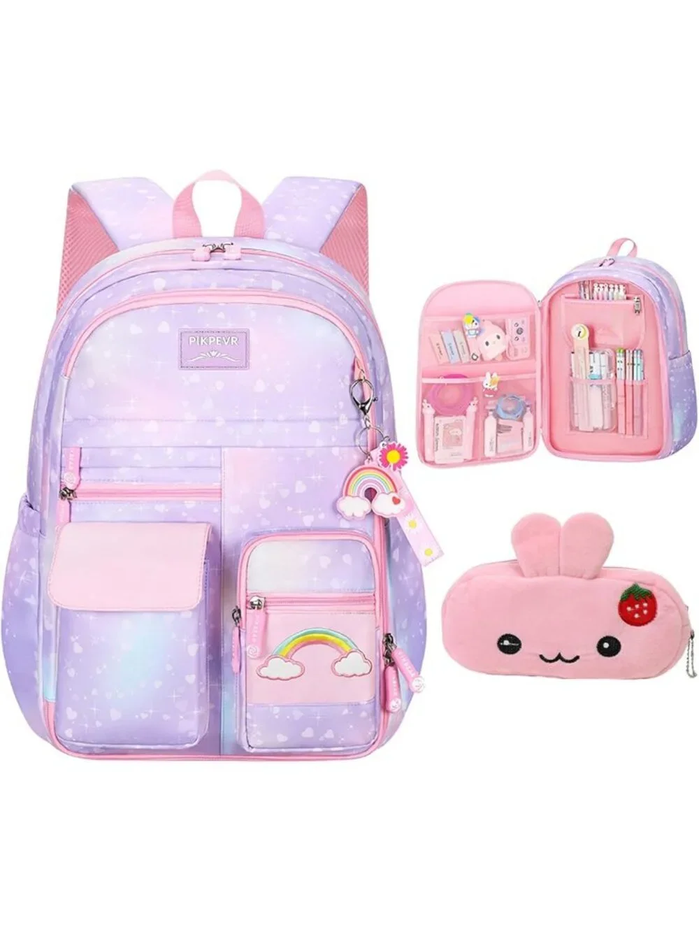 Cute Large Capacity Girls Backpack - Starry Rainbow Design, Fashion Casual